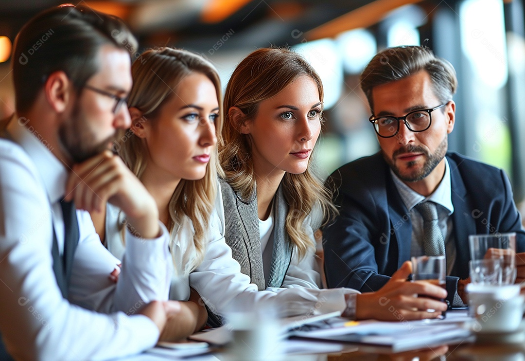 Diversos empresários tendo uma reunião de equipe em um escritório