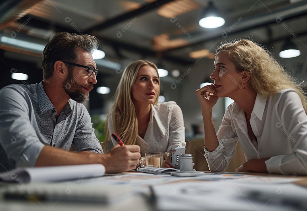Diversos empresários tendo uma reunião de equipe em um escritório