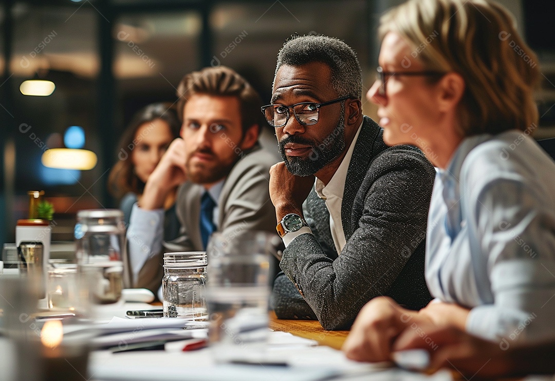 Diversos empresários tendo uma reunião de equipe em um escritório