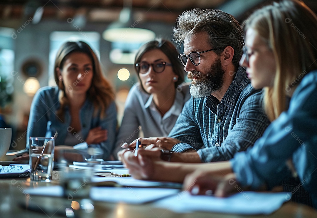 Diversos empresários tendo uma reunião de equipe em um escritório