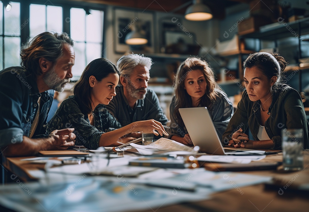 Diversos empresários tendo uma reunião de equipe em um escritório