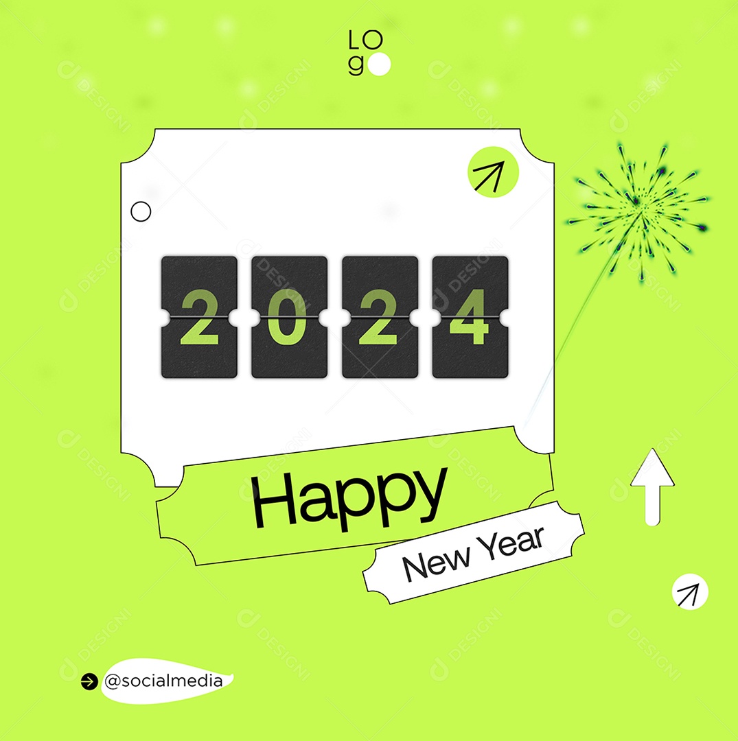 Feliz 2024 Ano Novo Social Media PSD Editável