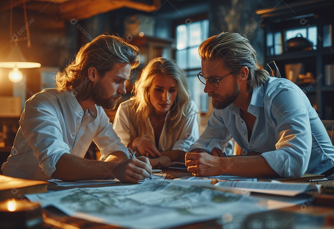 Diversos empresários tendo uma reunião de equipe em um escritório