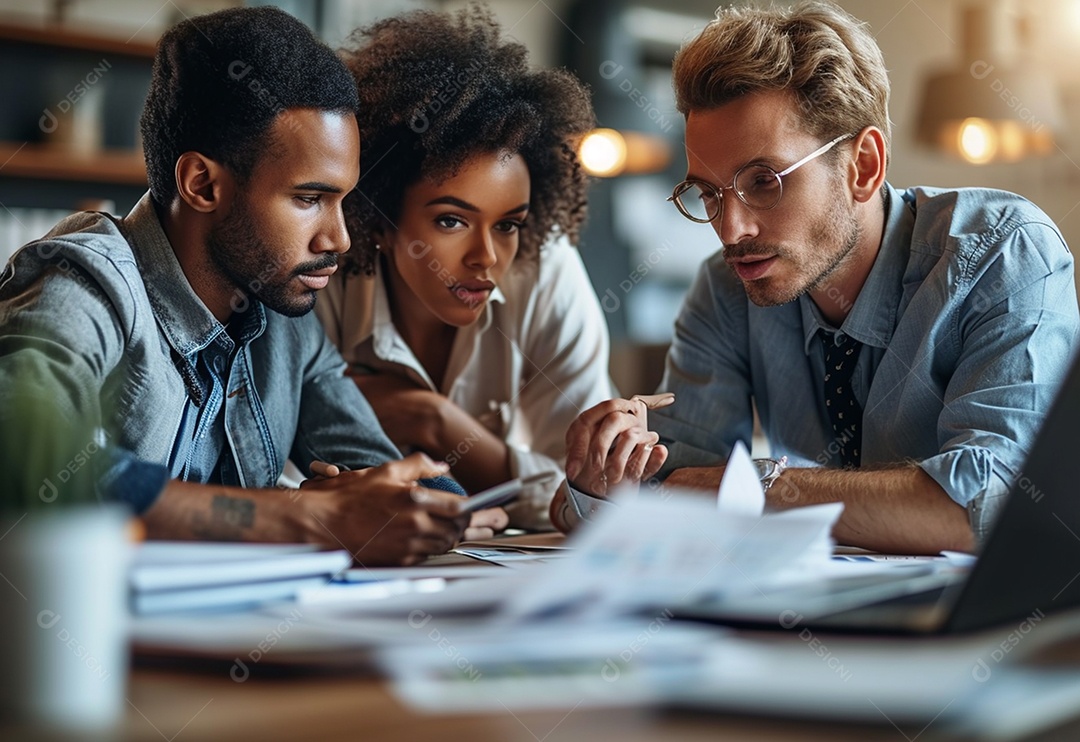 Diversos empresários tendo uma reunião de equipe em um escritório