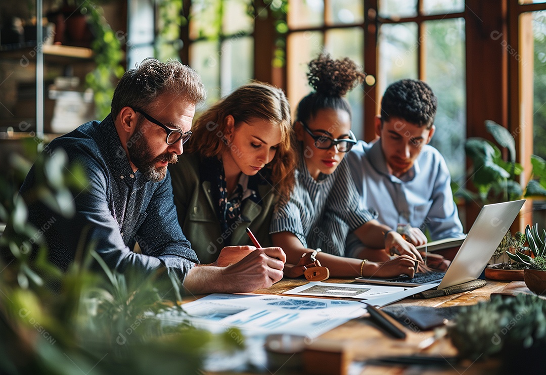 Diversos empresários tendo uma reunião de equipe em um escritório