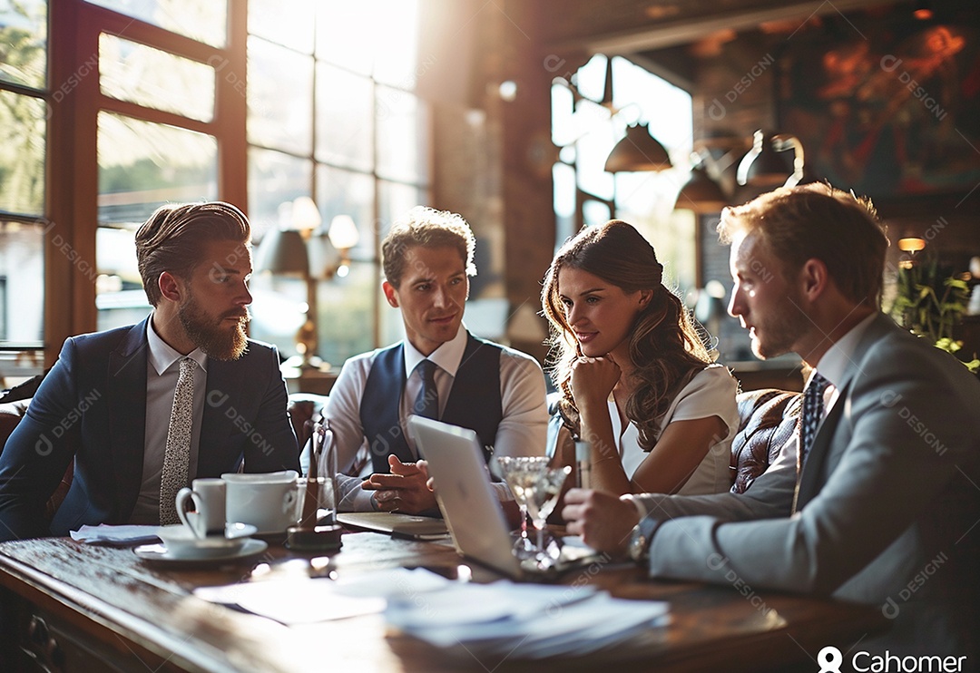 Diversos empresários tendo uma reunião de equipe em um escritório