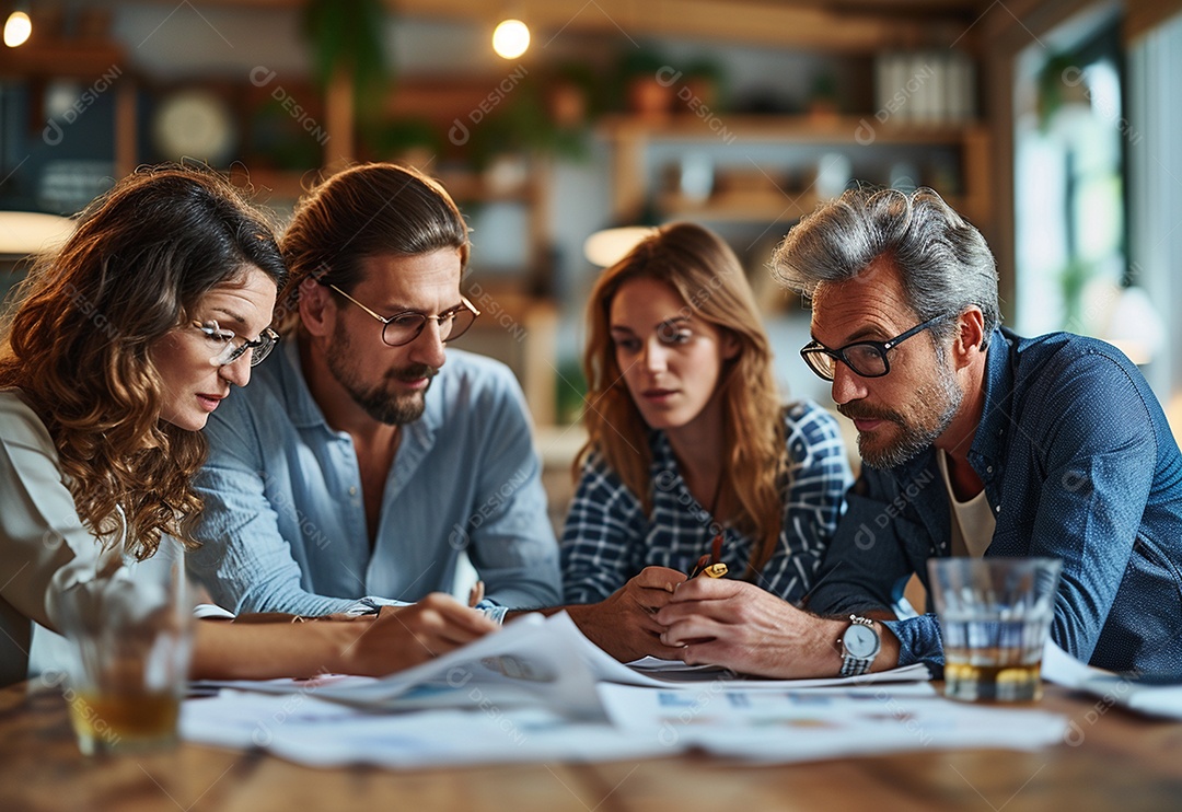 Diversos empresários tendo uma reunião de equipe em um escritório