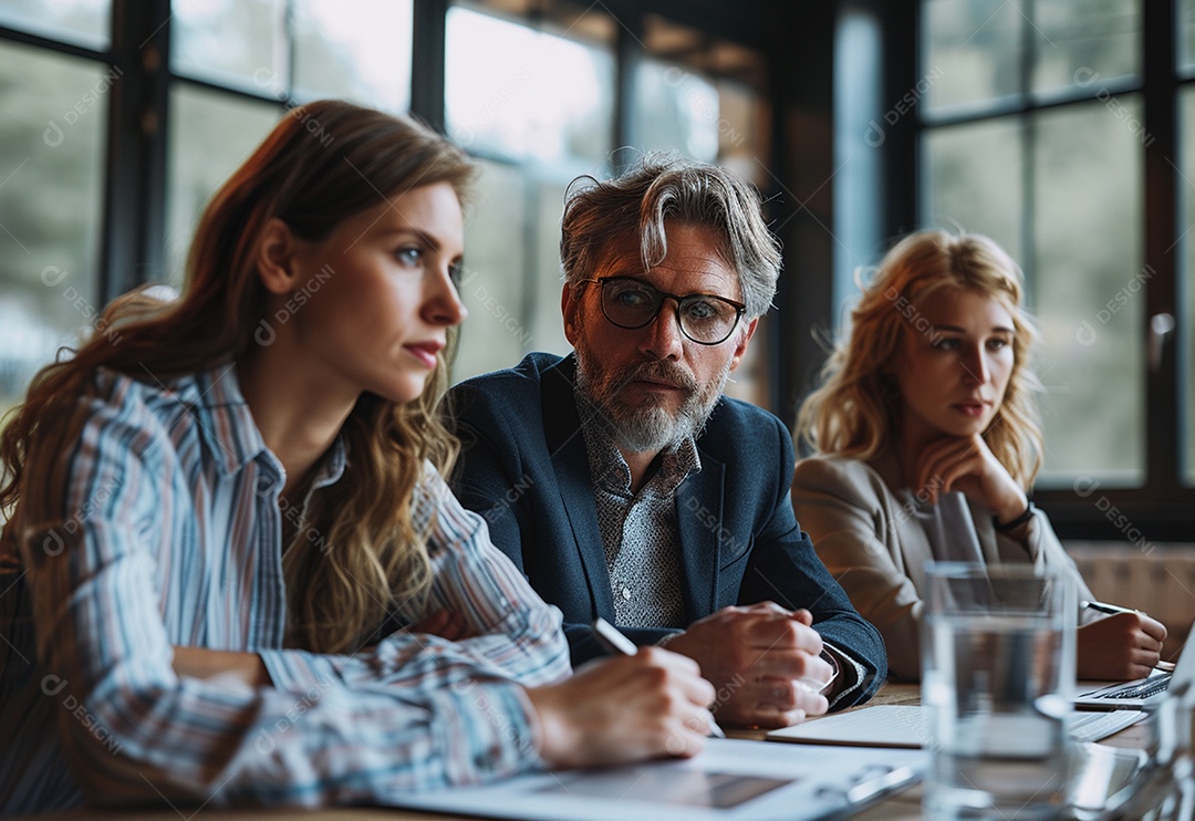 Diversos empresários tendo uma reunião de equipe em um escritório