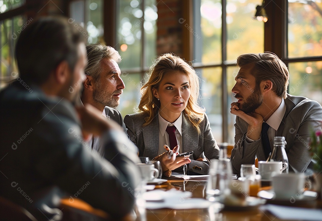 Diversos empresários tendo uma reunião de equipe em um escritório