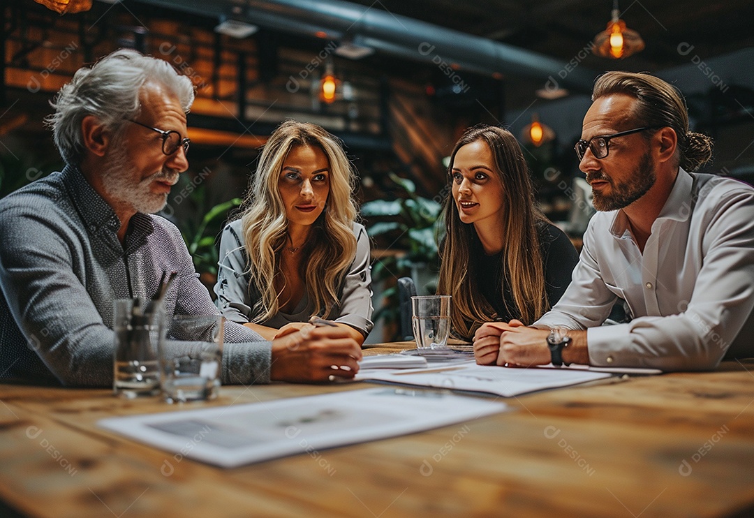 Diversos empresários tendo uma reunião de equipe em um escritório