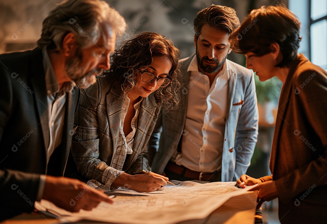 Diversos empresários tendo uma reunião de equipe em um escritório
