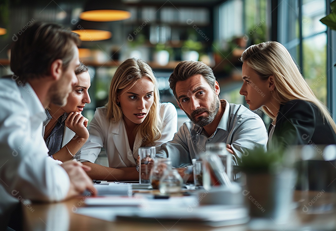 Diversos empresários tendo uma reunião de equipe em um escritório