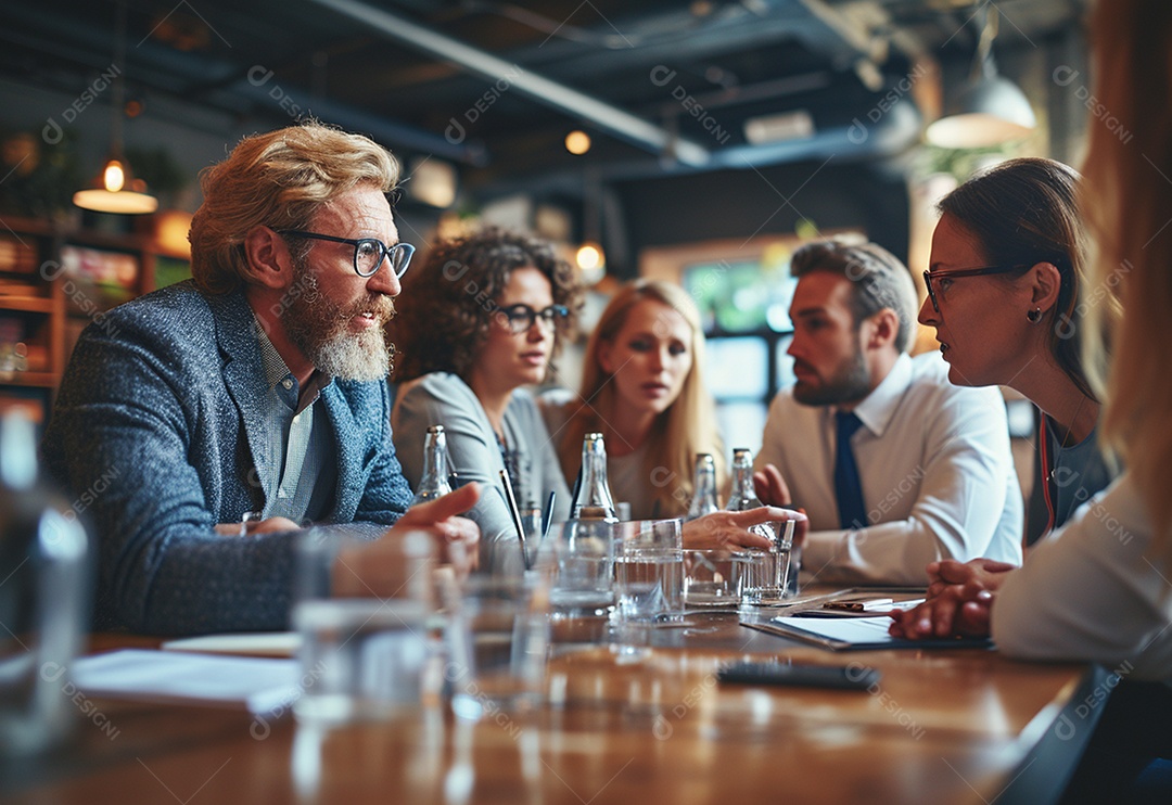 Diversos empresários tendo uma reunião de equipe em um escritório