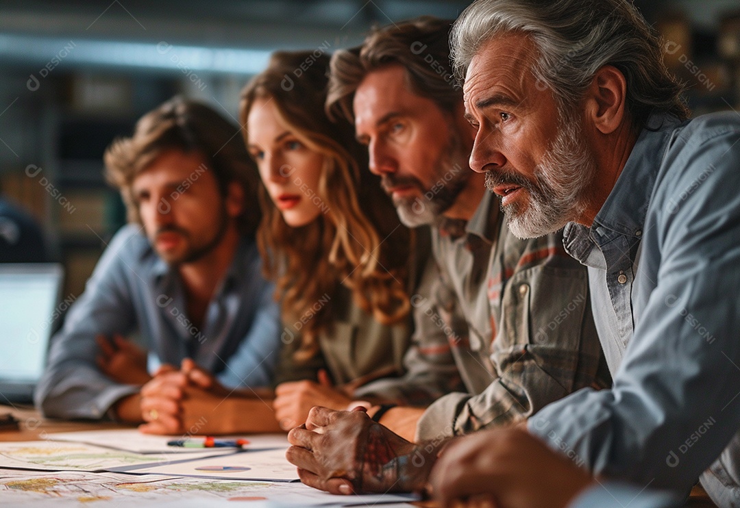 Diversos empresários tendo uma reunião de equipe em um escritório