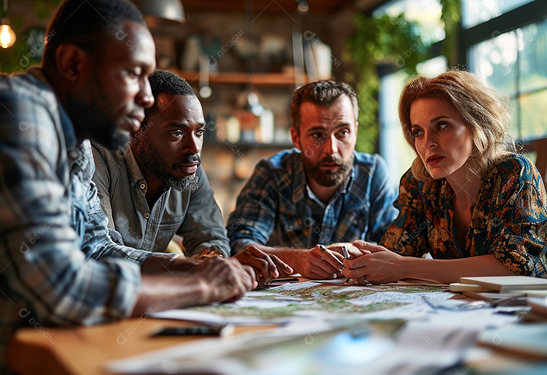 Diversos empresários tendo uma reunião de equipe em um escritório