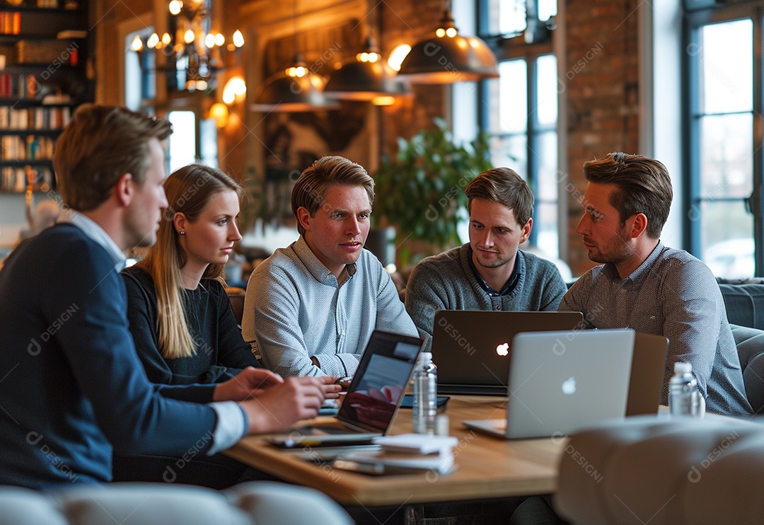 Diversos empresários tendo uma reunião de equipe em um escritório