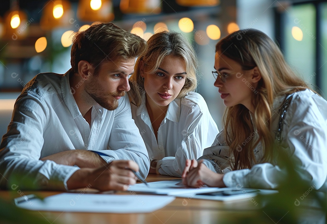Diversos empresários tendo uma reunião de equipe em um escritório