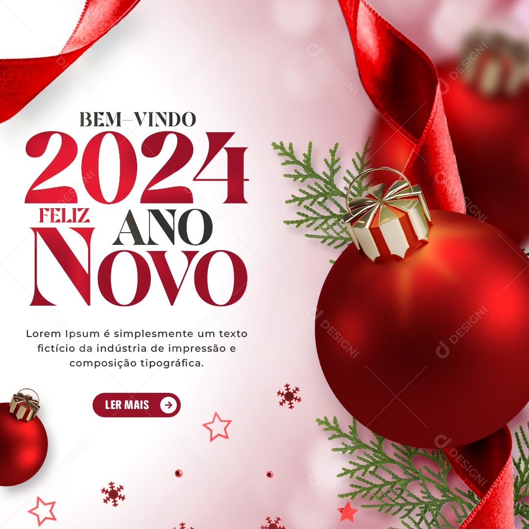 Social Media Bem Vindo 2024 Feliz Ano Novo PSD Editável