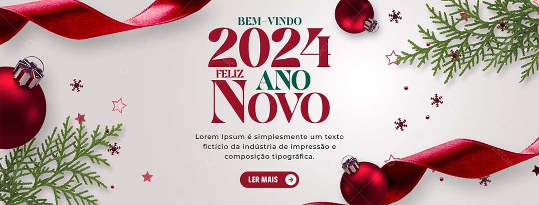 Banner Bem Vindo 2024 Feliz Ano Novo Social Media PSD Editável