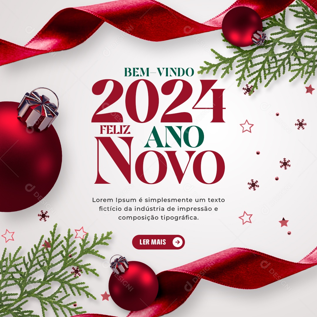 Bem Vindo 2024 Feliz Ano Novo Social Media PSD Editável