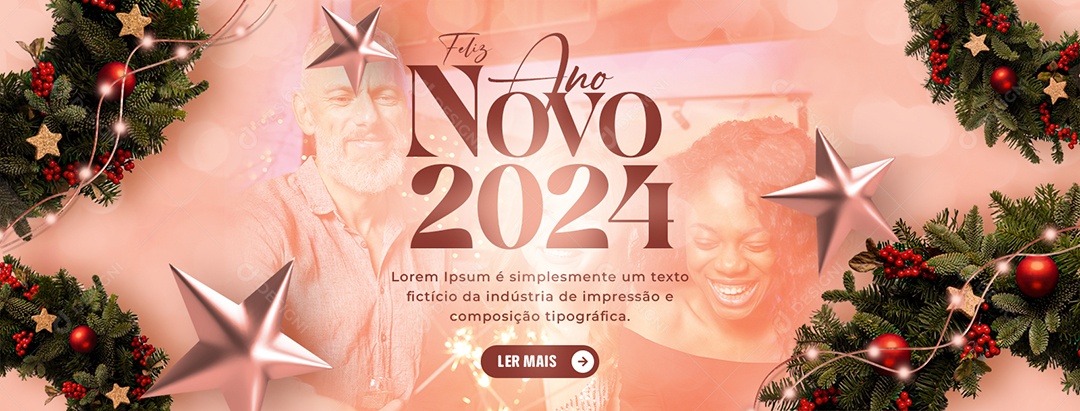 Banner Social Media Feliz Ano Novo 2024 PSD Editável