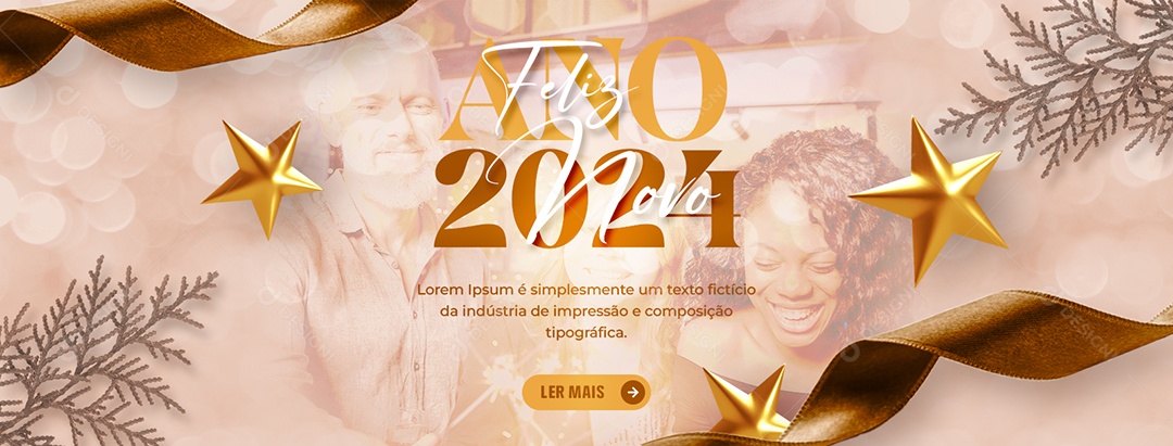 Banner Feliz Ano Novo 2024 Social Media PSD Editável