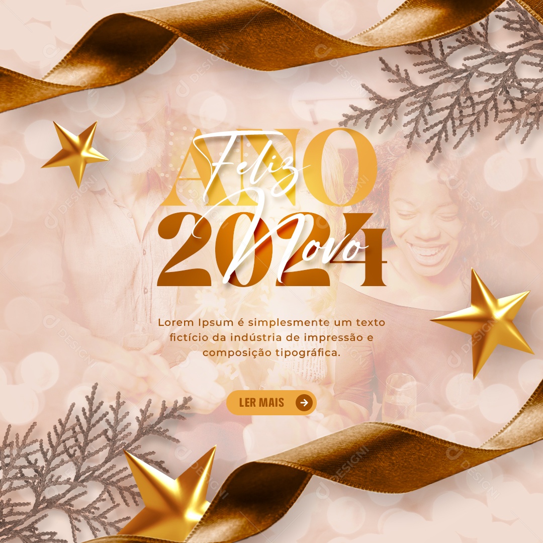 Feliz Ano Novo 2024 Social Media PSD Editável