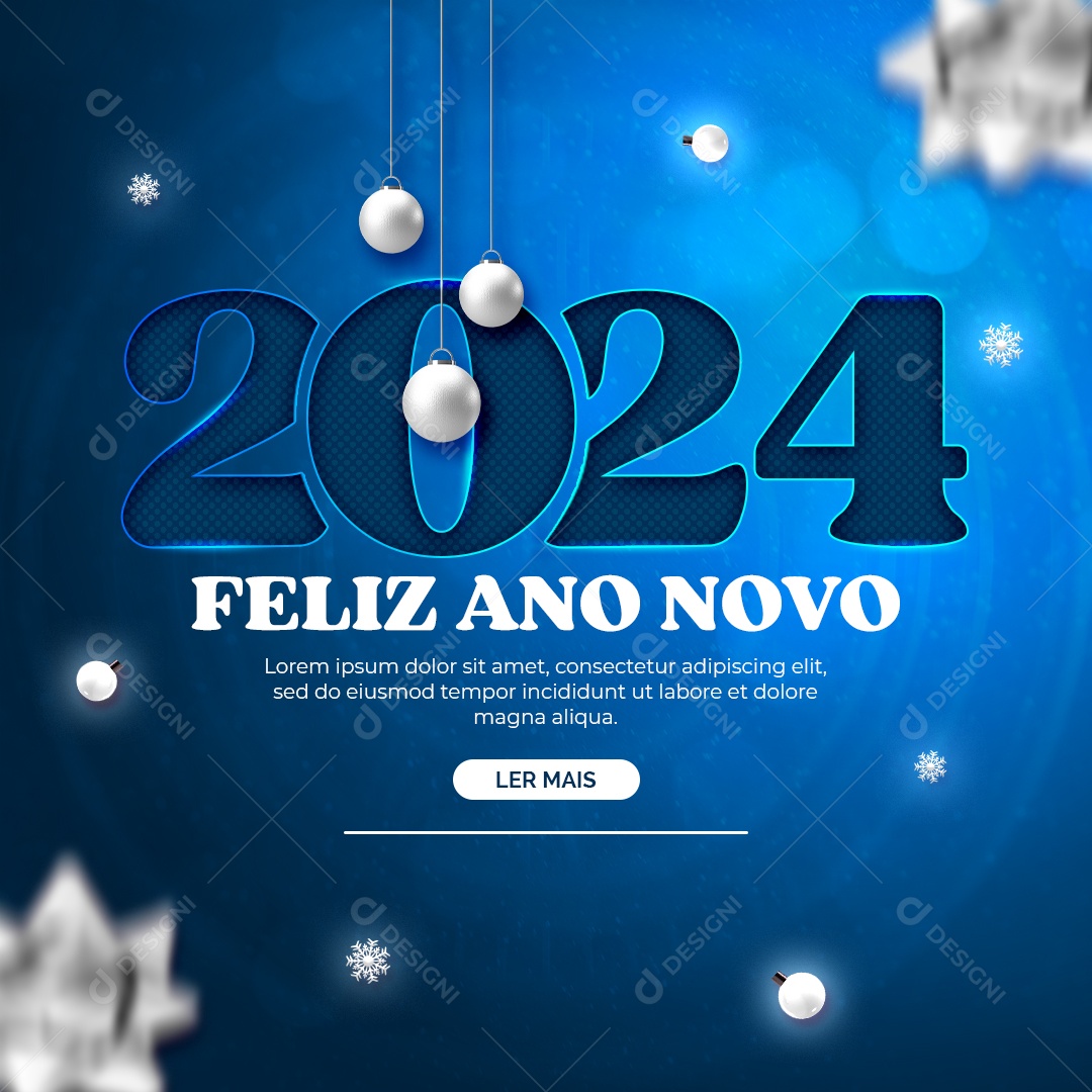 Social Media 2024 Feliz Ano Novo 1 de Janeiro PSD Editável