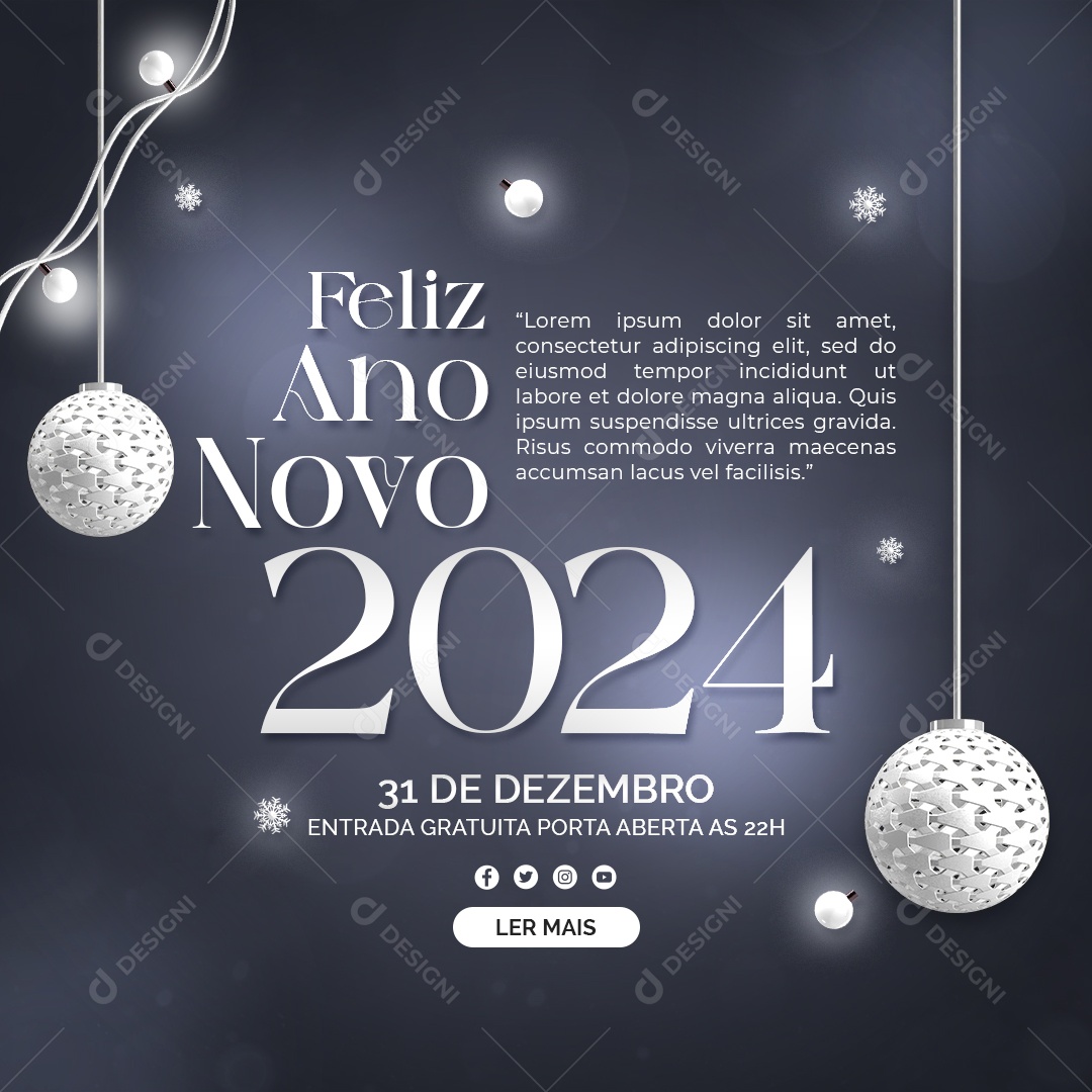 Feliz Ano Novo 2024 Entrada Gratuita Social Media PSD Editável