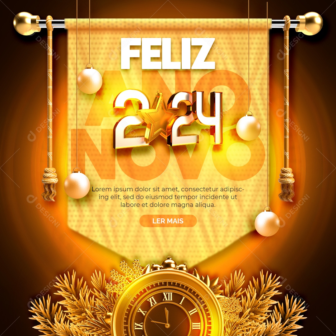 Feliz 2024 Ano Novo Social Media PSD Editável