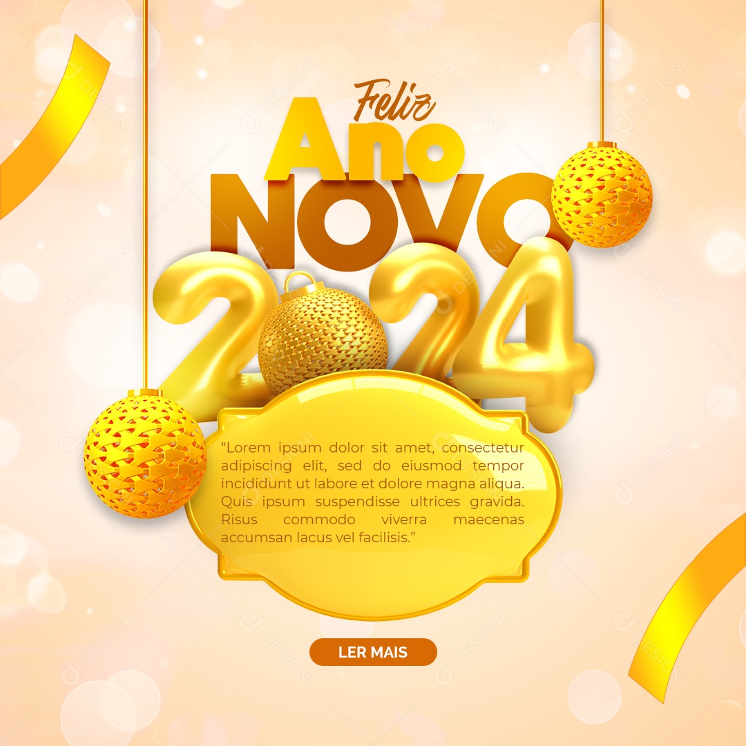 Feliz Ano Novo 2024 1 de Janeiro Social Media PSD Editável