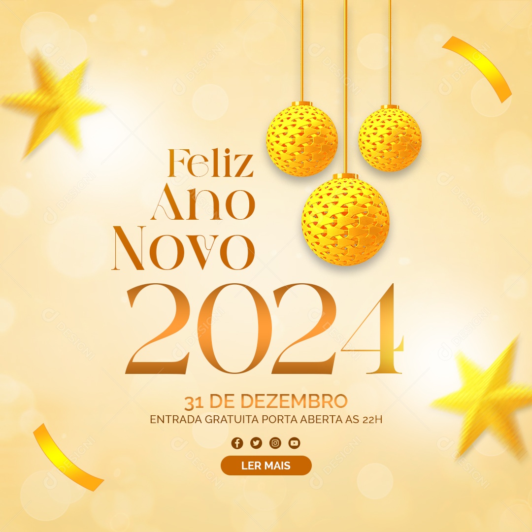 Feliz Ano Novo 2024 Entrada Gratuita Social Media PSD Editável