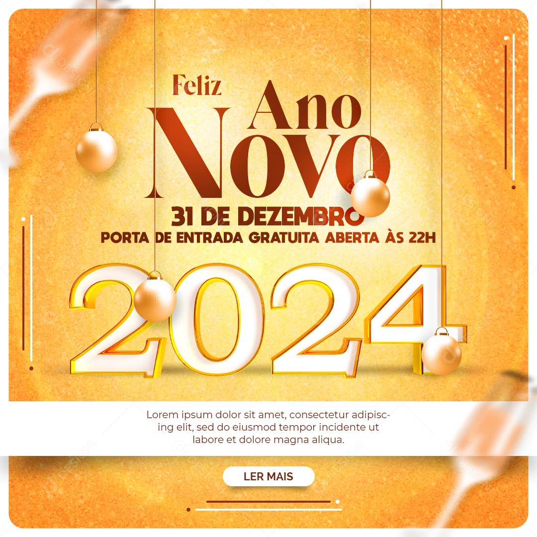 Feliz Ano Novo 2024 31 de Dezembro Porta de Entrada Gratuita Social Media PSD Editável