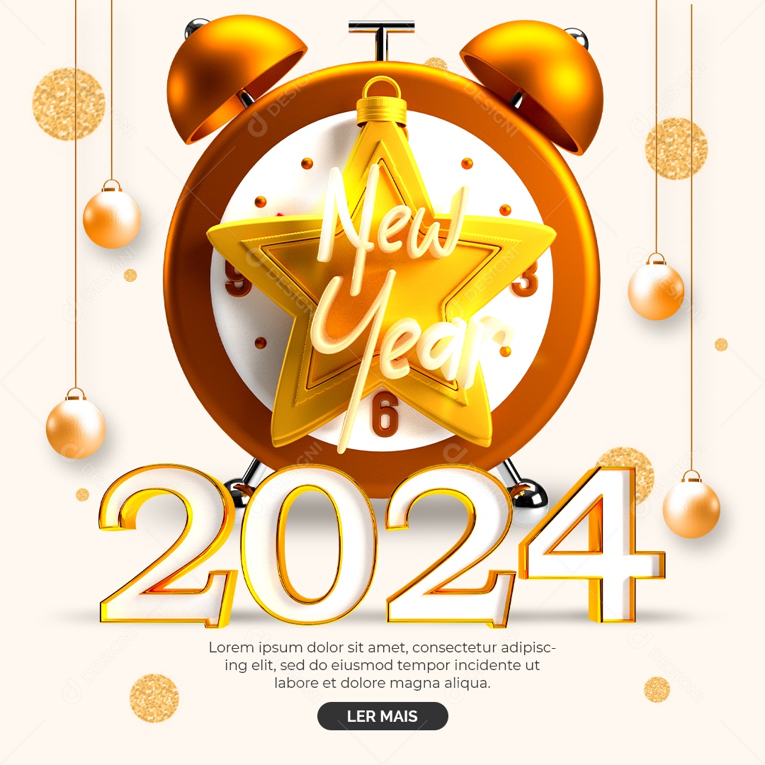 Feliz Ano Novo 2024 New Year Social Media PSD Editável