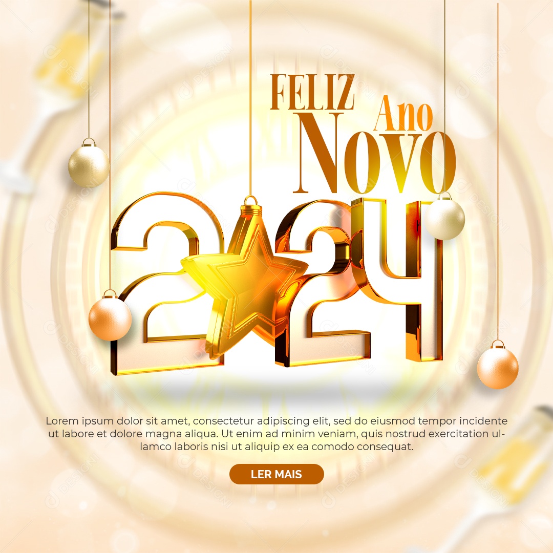 Feliz Ano Novo 2024 Social Media PSD Editável