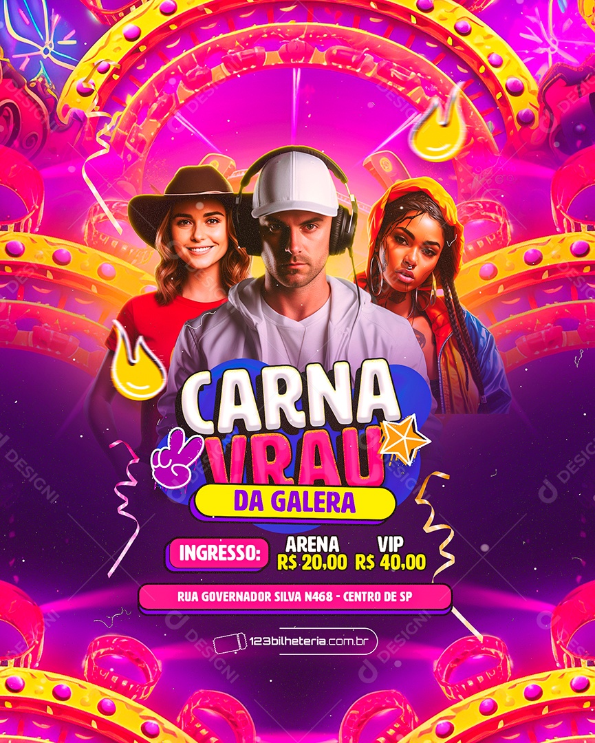 Flyer Carnaval Carna Vrau da Galera Social Media PSD Editável