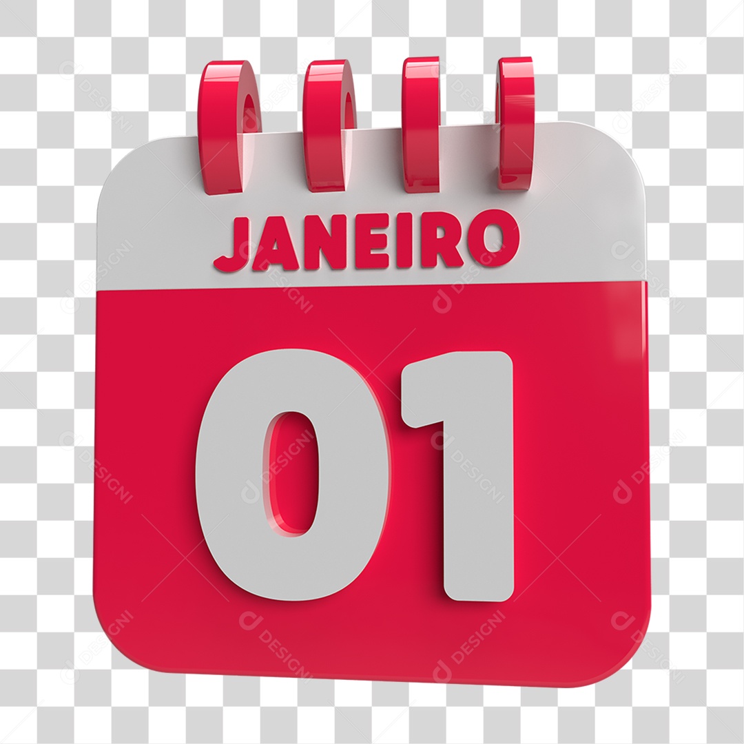 Elemento 3D Calendário Janeiro Dia 01 PNG Transparente