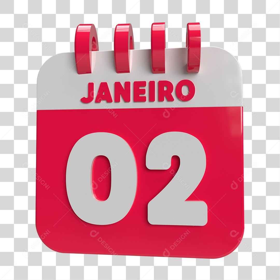 Elemento 3D Calendário Janeiro Dia 02 PNG Transparente