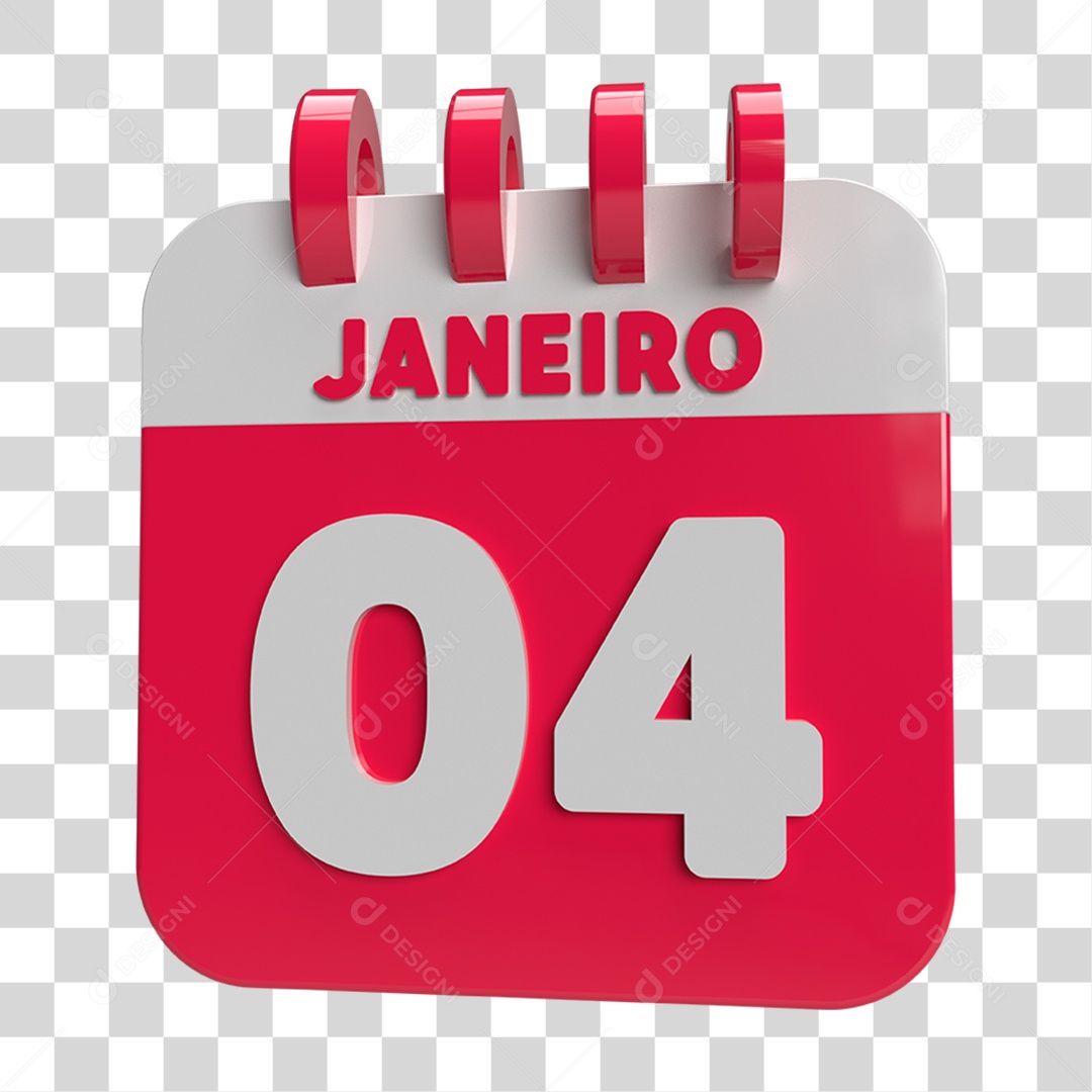 Elemento 3D Calendário Janeiro Dia 04 PNG Transparente