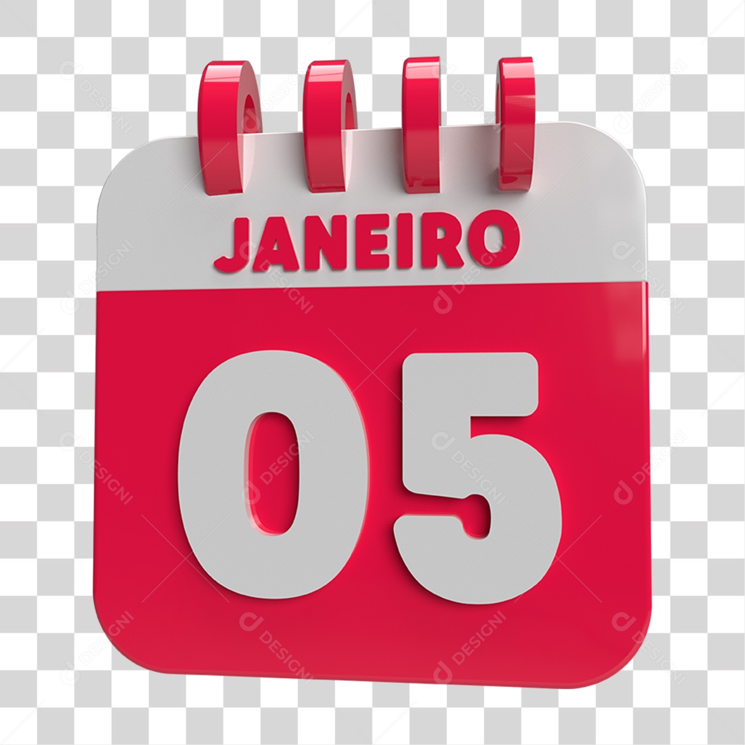 Elemento 3D Calendário Janeiro Dia 05 PNG Transparente