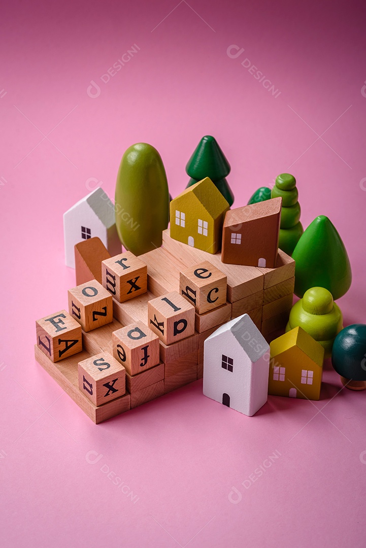 Uma casinha de madeira como ideia para investir na casa própria e atingir o objetivo de comprar um imóvel. Plano de fundo para sua ideia