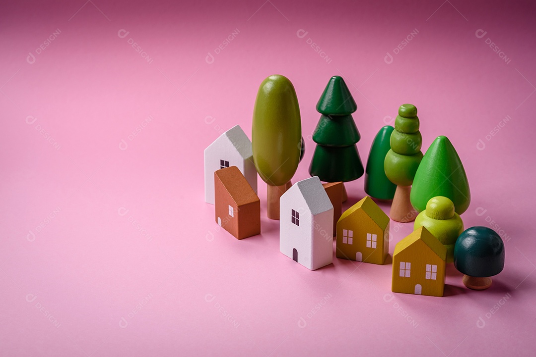 Uma casinha de madeira como ideia para investir na casa própria e atingir o objetivo de comprar um imóvel. Plano de fundo para sua ideia