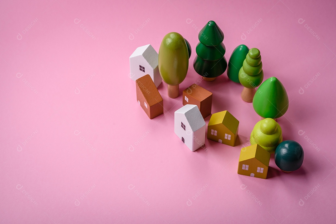 Uma casinha de madeira como ideia para investir na casa própria e atingir o objetivo de comprar um imóvel. Plano de fundo para sua ideia