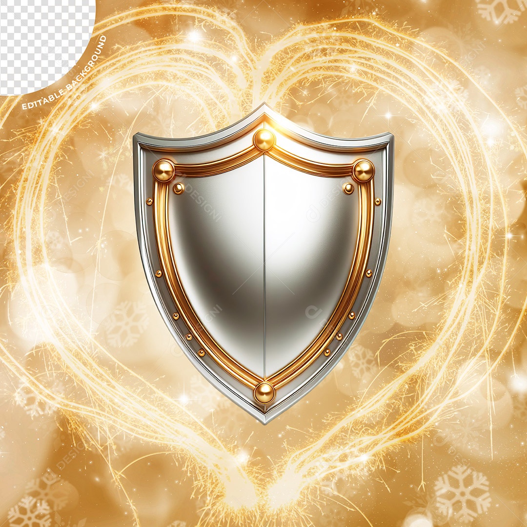 Escudo Decoração de Ano Novo Elemento 3D Prata Dourado para Composição PSD