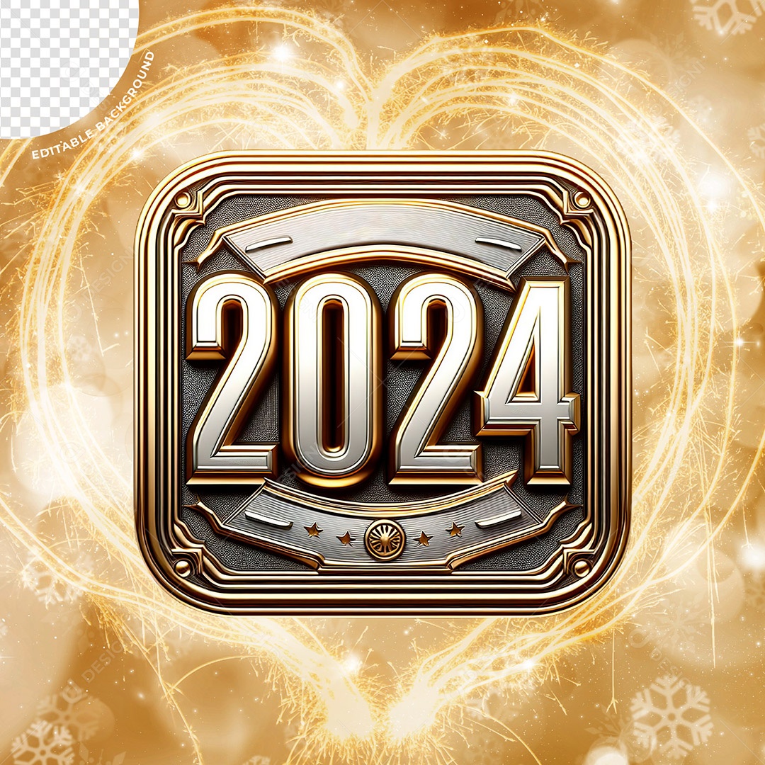 Número 2024 de Ano Novo Elemento 3D Prata Preto para Composição PSD