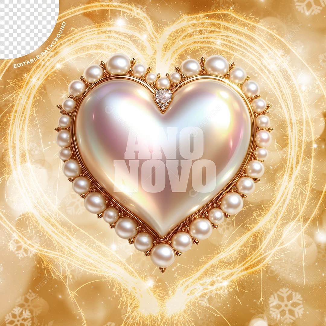 Coração de Ano Novo Elemento 3D Branco para Composição PSD