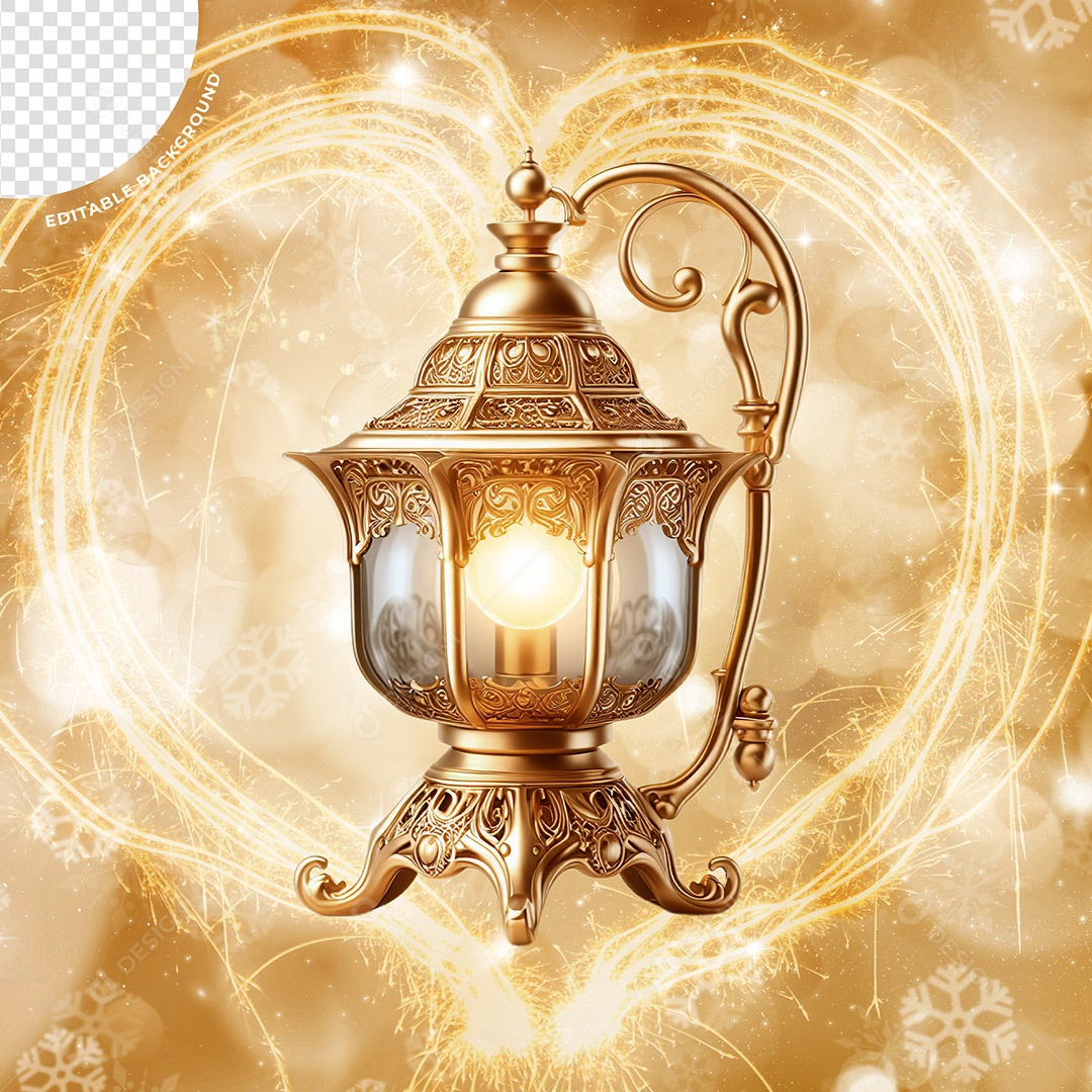 Golden 3D Element New Year's Lamp for PSD Composition