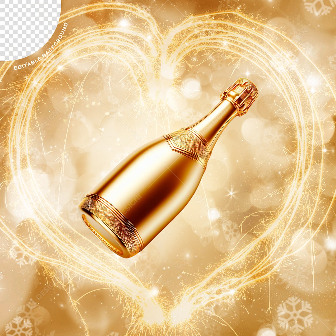 Garrafa de Champagne Elemento 3D para Composição PSD