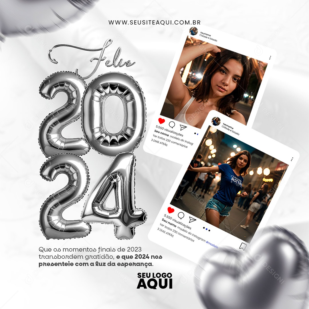 Feliz 2024 que os Momentos Finais de 2023 Transbordem Gratidão Social Media PSD Editável