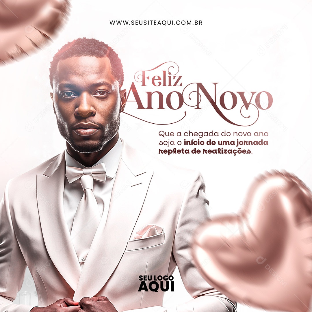 Feliz Ano Novo Seja o Início de uma Jornada Repleta de Realizações Social Media PSD Editável
